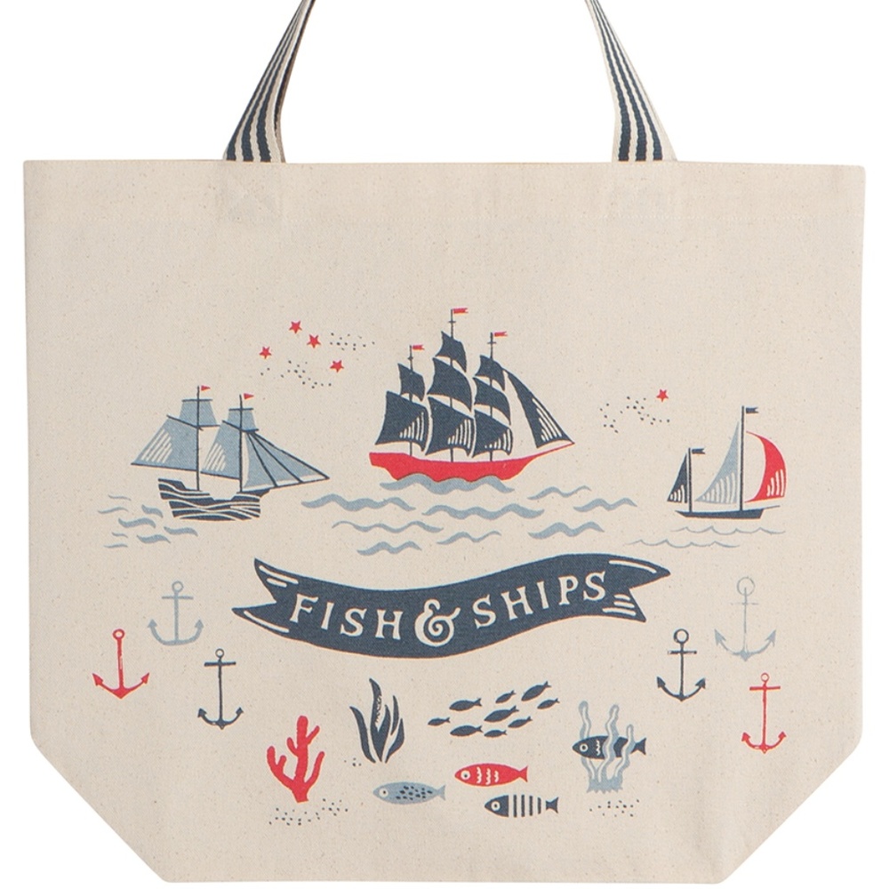 Now Designs Canvas Tote Market Bag Fish & Ships